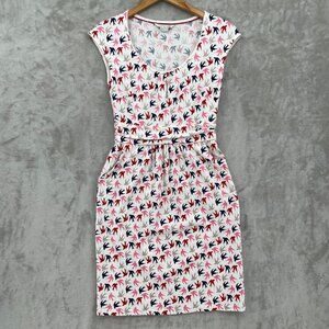 Boden Margot Allover Bird Print Cotton Blend Jersey Cap Sleeve Dress